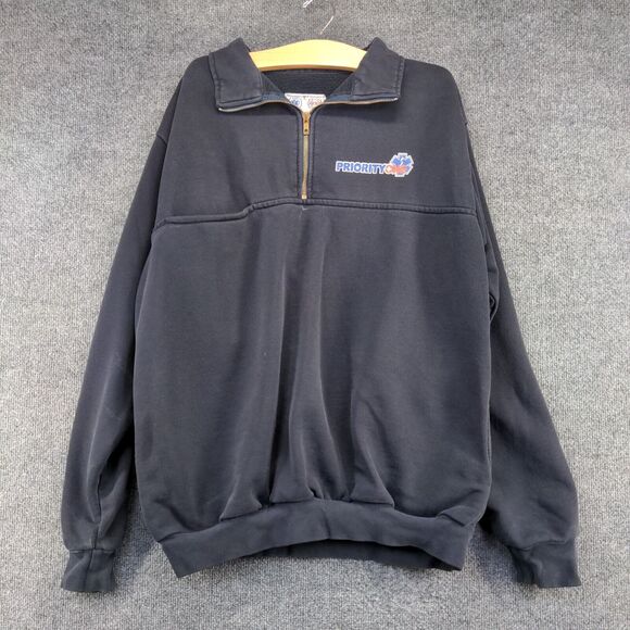 Game Workwear EMT Paramedic 1/4 Zip Sweatshirt Men's Large Blue Priority One VTG - Picture 2 of 16